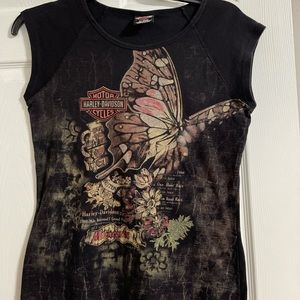 Ladies Harley Davidson Black Butterfly Tank XL